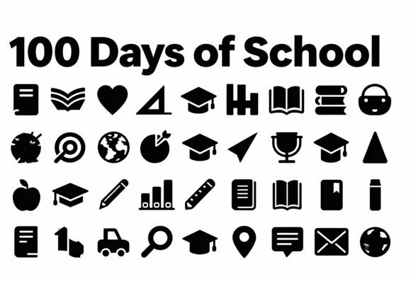 100 Days of School Icons SVG Clipart