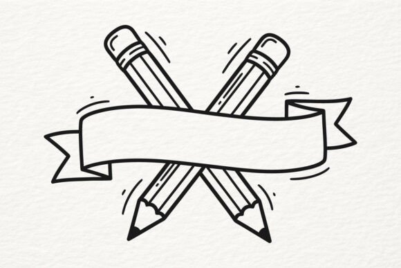 Crossed Pencil Ribbon SVG School Banner: Graphics for Crafts