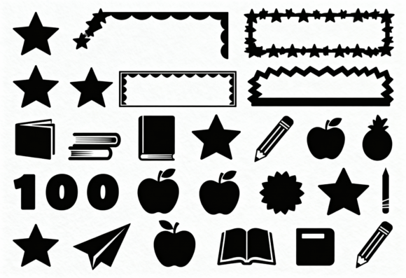 School Icons SVG Bundle Stars Books: Graphics for Crafts